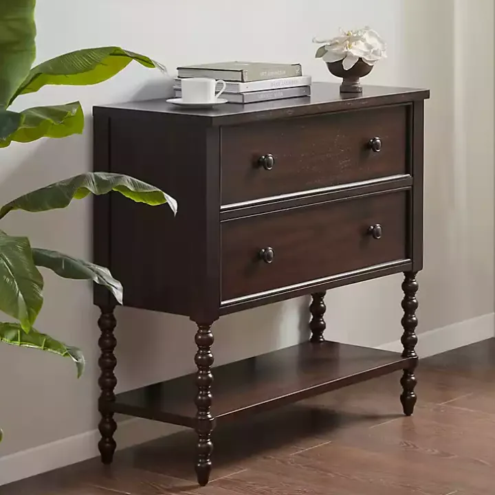 Brown Wood Turned Legs 2-Drawer Chest