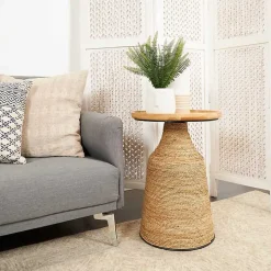 Brown Wood Wrapped Accent Table