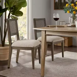 Brown Woven Back Dining Chairs, Set of 2