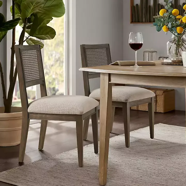 Brown Woven Back Dining Chairs, Set of 2