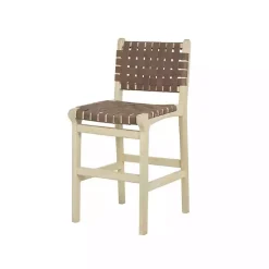 Brown Woven Leather Wooden Counter Stool