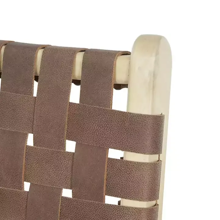 Brown Woven Leather Wooden Counter Stool