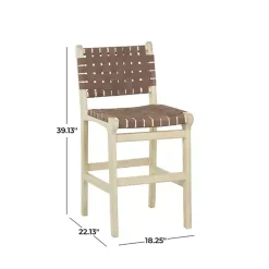 Brown Woven Leather Wooden Counter Stool
