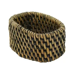 Brown Woven Rattan Oval Napkin Rings, Set of 4