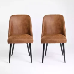Brown Wyatt Faux Leather Dining Chairs, Set of 2