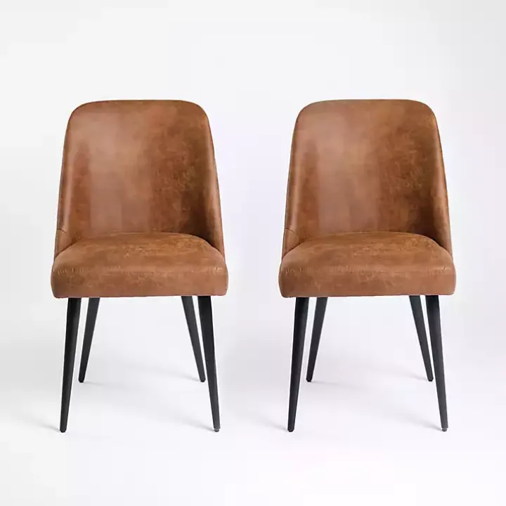 Brown Wyatt Faux Leather Dining Chairs, Set of 2