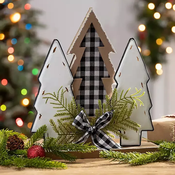 Buffalo Check Bow Tabletop Christmas Tree Trio