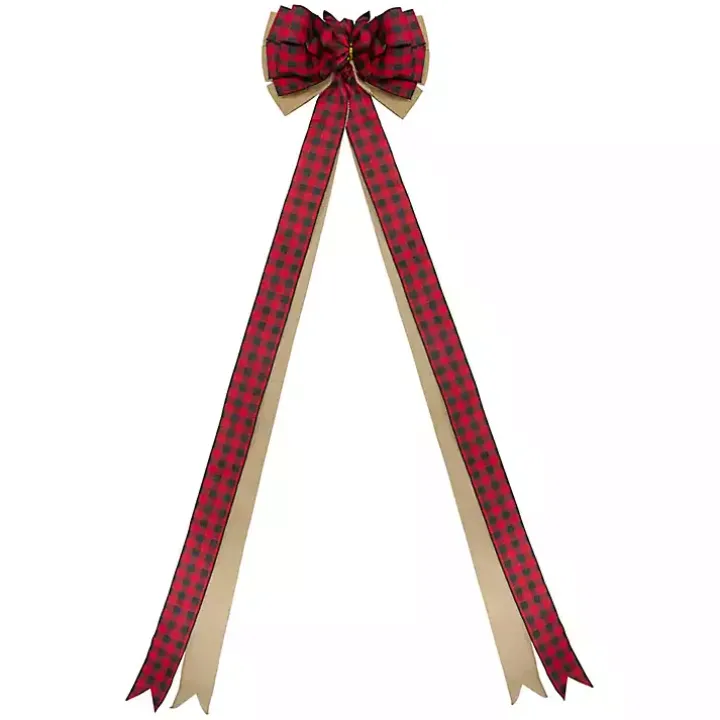 Buffalo Plaid and Burlap Bow Christmas Tree Topper