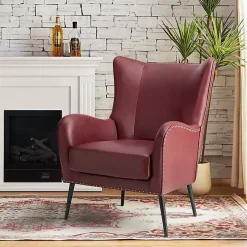 Burgundy Faux Leather Accent Chair