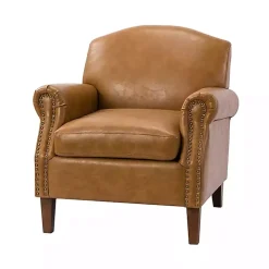 Camel Faux Leather Nailhead Taylor Armchair