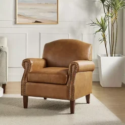 Camel Faux Leather Nailhead Taylor Armchair