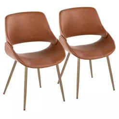 Camel Faux Leather Scooped Accent Chairs, Set of 2