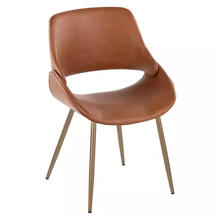 Camel Faux Leather Scooped Accent Chairs, Set of 2