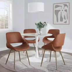 Camel Faux Leather Scooped Accent Chairs, Set of 2