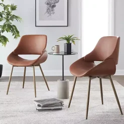 Camel Faux Leather Scooped Accent Chairs, Set of 2