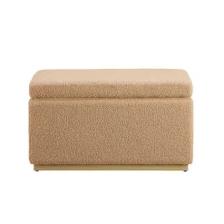 Camel Sherpa & Pine Rectangle Storage Ottoman