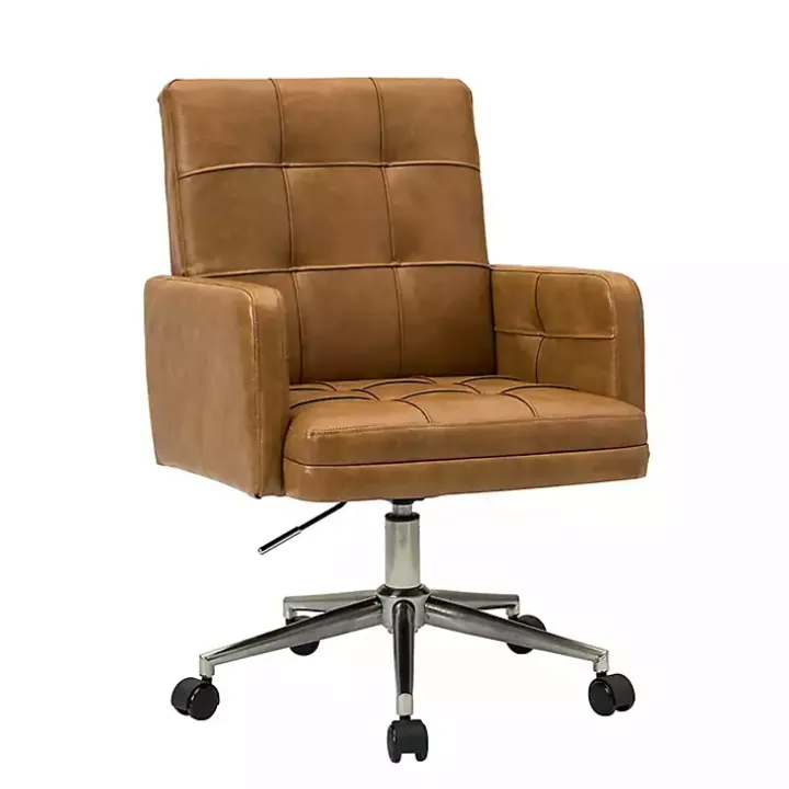 Camel Tufted Faux Leather Swivel Office Chair