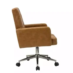 Camel Tufted Faux Leather Swivel Office Chair