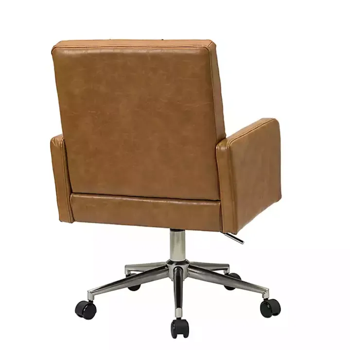 Camel Tufted Faux Leather Swivel Office Chair