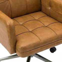 Camel Tufted Faux Leather Swivel Office Chair