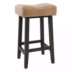 Camel Wood and Leather Backless Stool