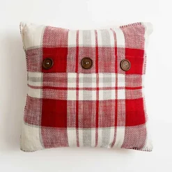 Candy Cane Plaid Button Pillow