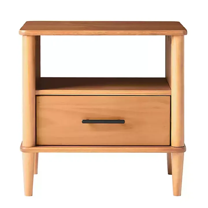 Caramel Brown Wood Cubby Nightstand