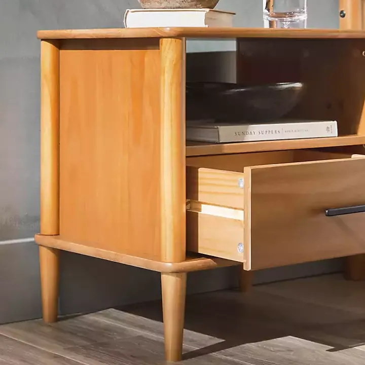 Caramel Brown Wood Cubby Nightstand