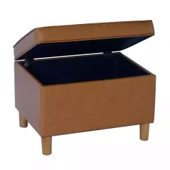 Caramel Faux Leather Storage Ottoman