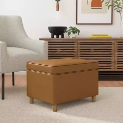 Caramel Faux Leather Storage Ottoman