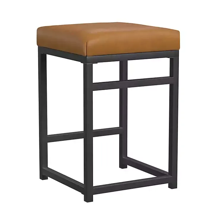 Caramel Faux Leather Upholstered Counter Stool