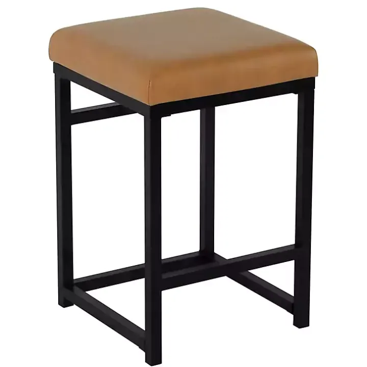 Caramel Faux Leather Upholstered Counter Stool