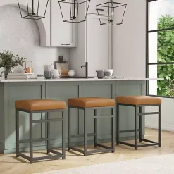 Caramel Faux Leather Upholstered Counter Stool