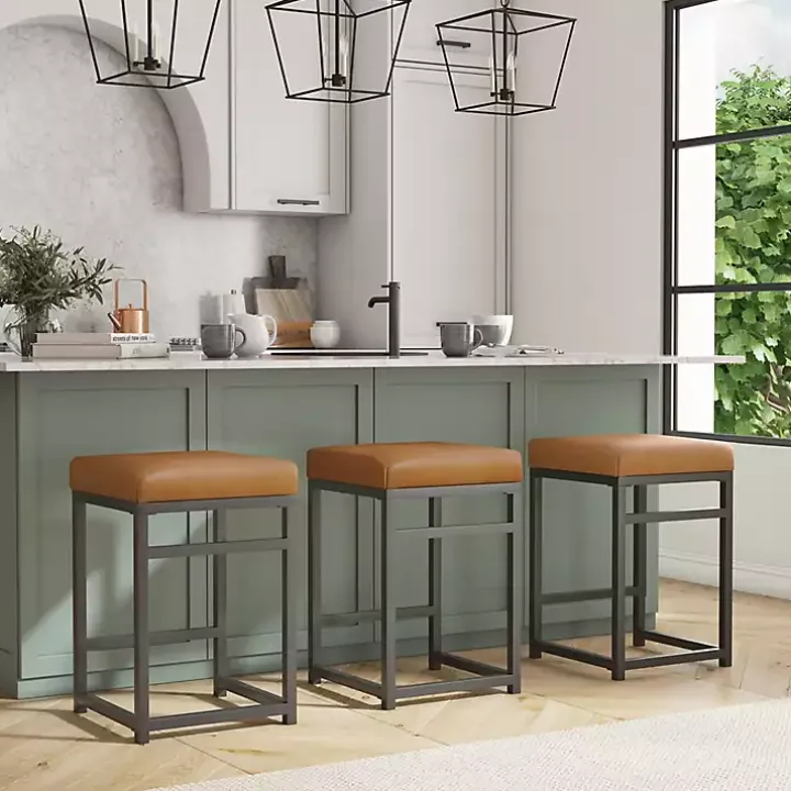 Caramel Faux Leather Upholstered Counter Stool