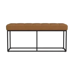 Caramel Faux Leather Upholstered Metal Frame Bench