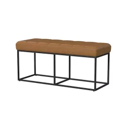 Caramel Faux Leather Upholstered Metal Frame Bench