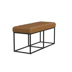 Caramel Faux Leather Upholstered Metal Frame Bench