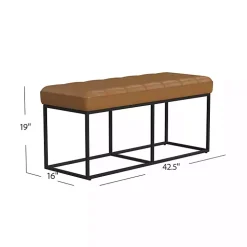 Caramel Faux Leather Upholstered Metal Frame Bench