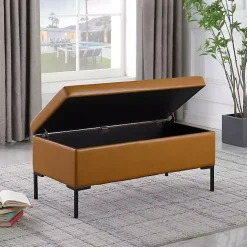 Caramel Vegan Leather Storage Bench