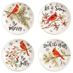 Cardinal Christmas Ceramic Plates, Set of 4