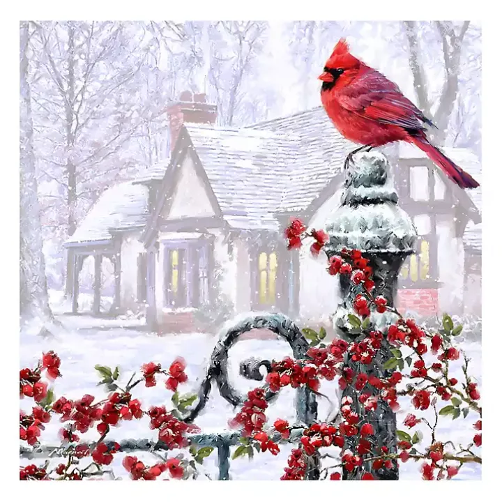 Cardinal on a Gatepost Canvas Art Print