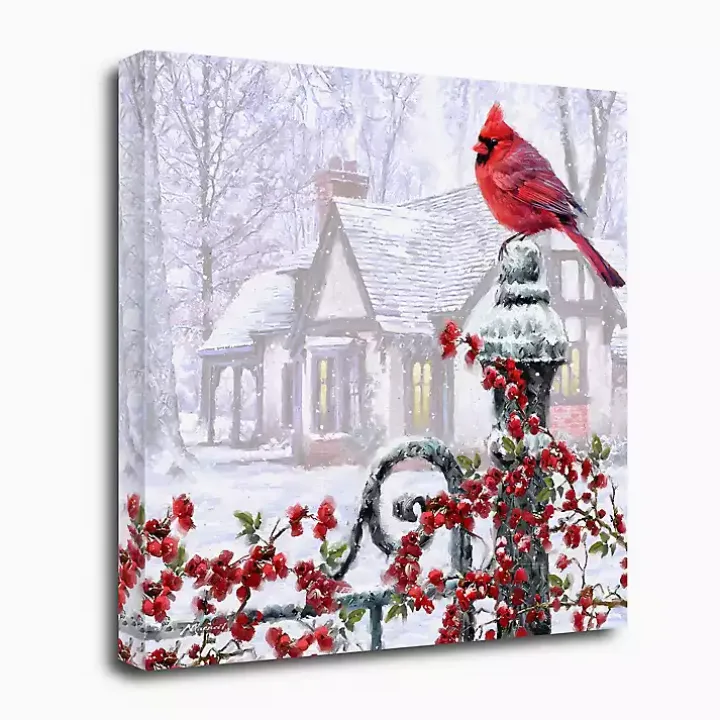Cardinal on a Gatepost Canvas Art Print