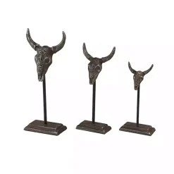 Carved Iron Bullhead Statues, Set of 3