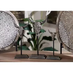 Carved Iron Bullhead Statues, Set of 3