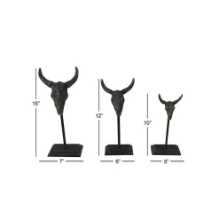 Carved Iron Bullhead Statues, Set of 3