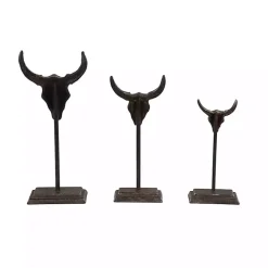 Carved Iron Bullhead Statues, Set of 3