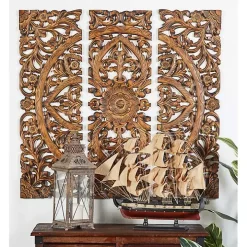 Carved Mahogany 3-pc. Triptych Wall Panels