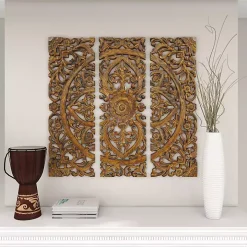 Carved Mahogany 3-pc. Triptych Wall Panels