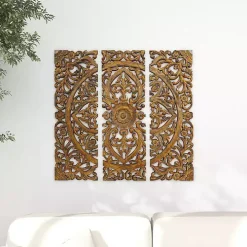 Carved Mahogany 3-pc. Triptych Wall Panels