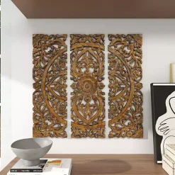 Carved Mahogany 3-pc. Triptych Wall Panels